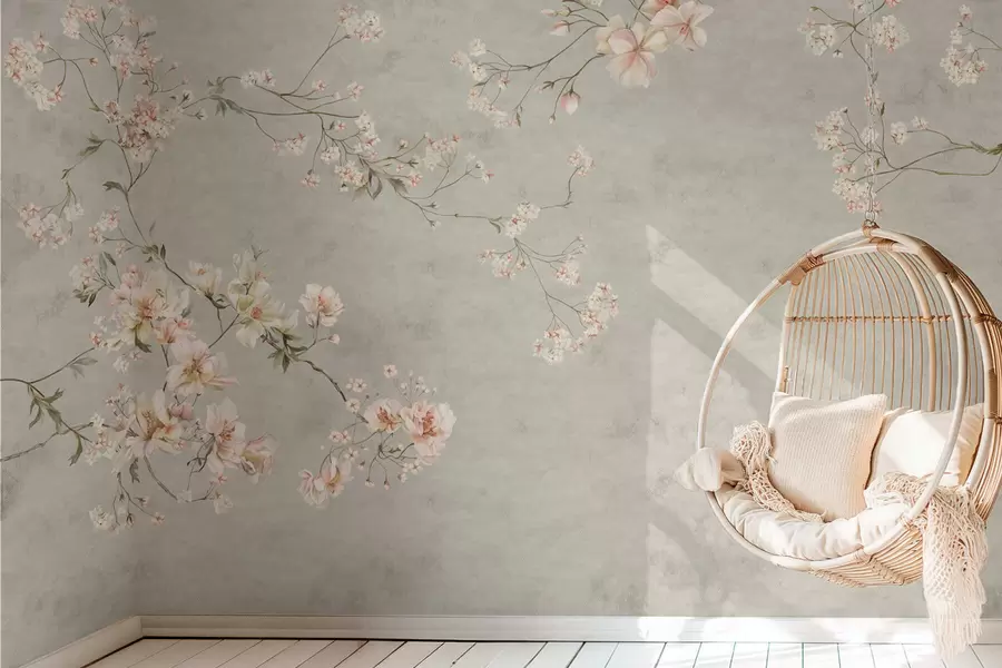 fototapet Ramuri florale în stil chinoiserie pe fundal gri w05427v1