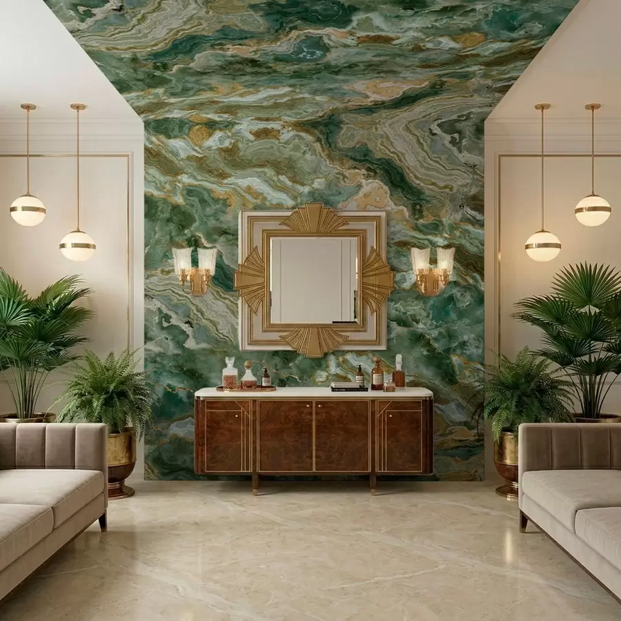 fototapet Textură de onix verde cu venaturi curgătoare, dispuse în straturi w05429