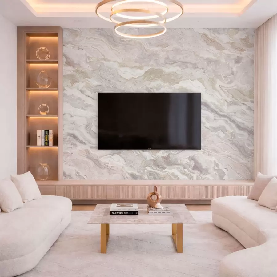 fototapet Onix deschis, cu straturi fluide de culoare bej și gri w05430