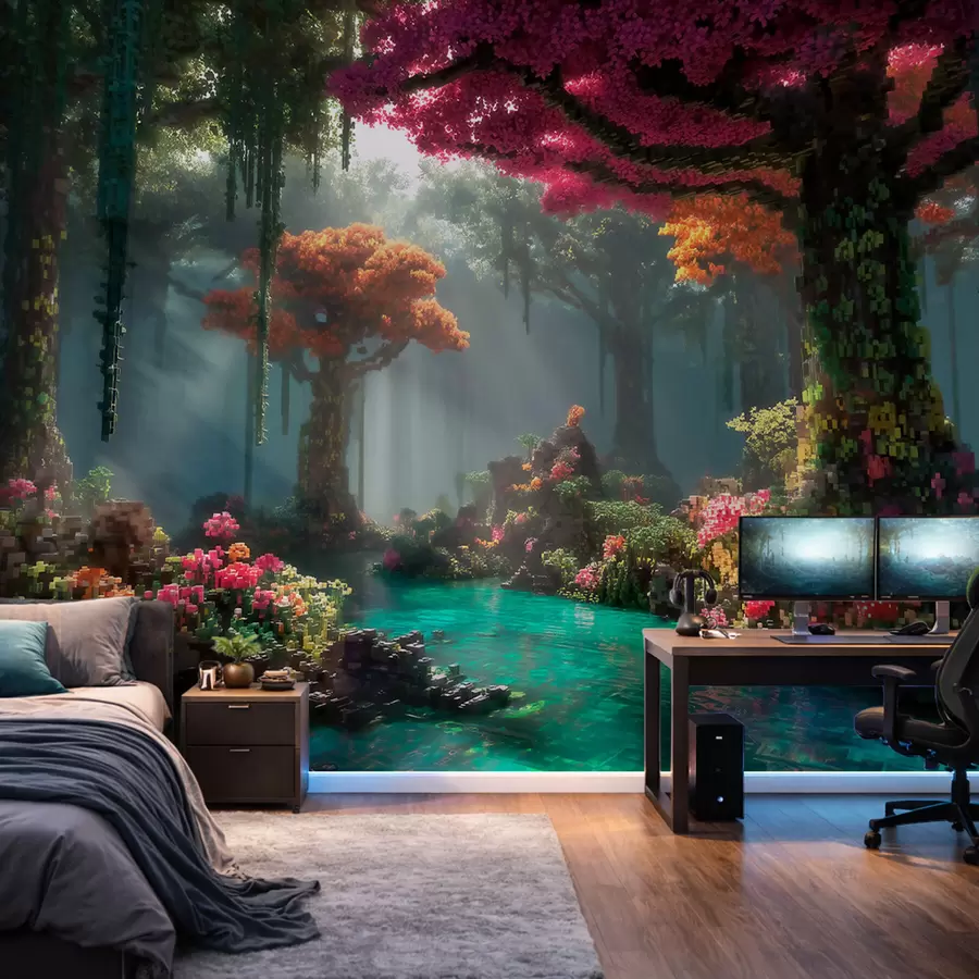 fototapet O pădurice fermecată din pixeli, inspirată din jocurile video w09683