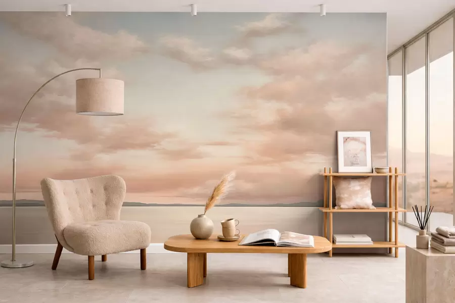 fototapet Minimalism: orizontul mării cu nori în culori pastelate w05516