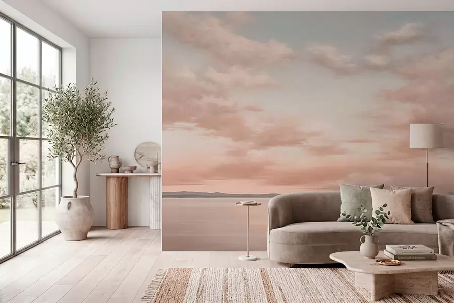 fototapet Minimalism: orizontul mării cu nori în culori pastelate w05516