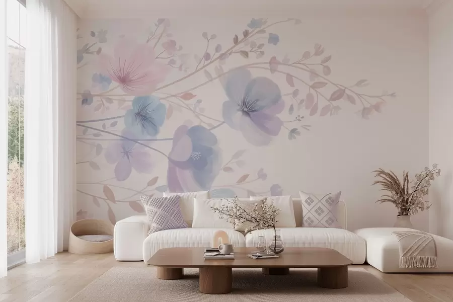 fototapet flori sălbatice delicate pe un fundal alb w05388