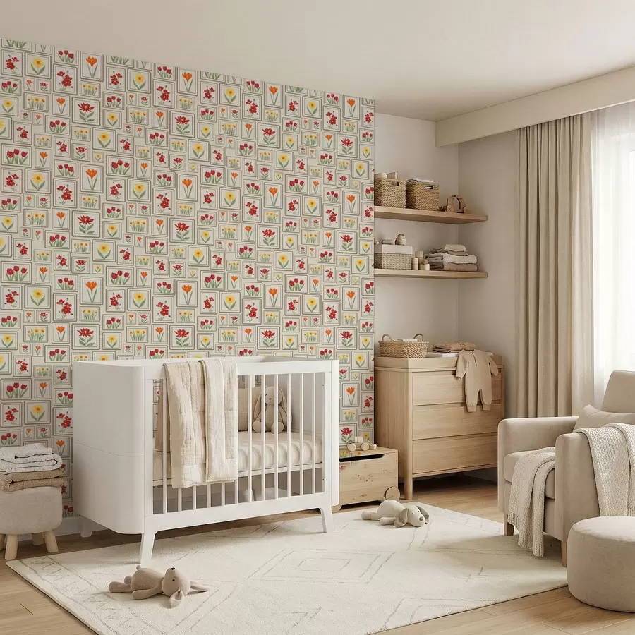 fototapet Ilustrații florale înrămate, în nuanțe calde a01173