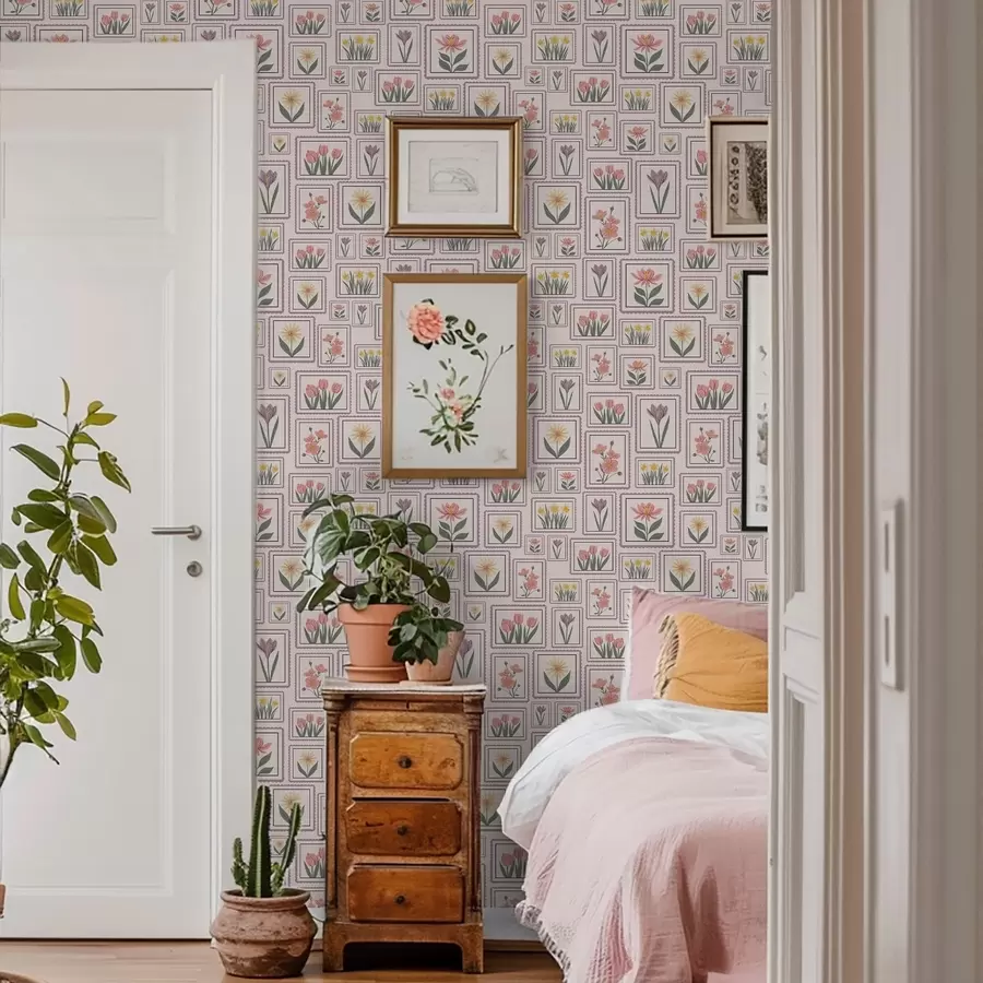 fototapet Ilustrații florale înrămate în nuanțe de liliac a01173v2