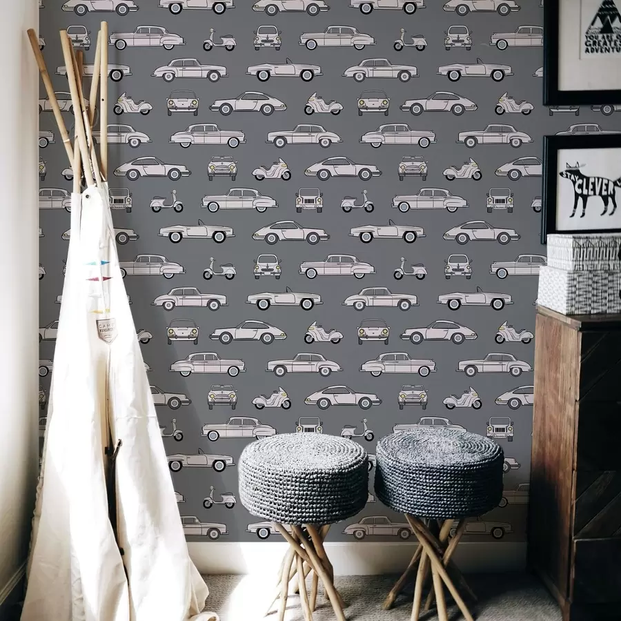 fototapet Mașini și scutere retro pe fundal întunecat a01178v3