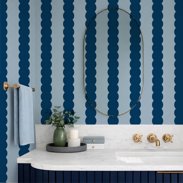 Tapet Dungi ondulate de culoare albastru închis, în stil minimalist, Tapet geometrie, Tapet dungi, a01182v3 : Uwalls.md