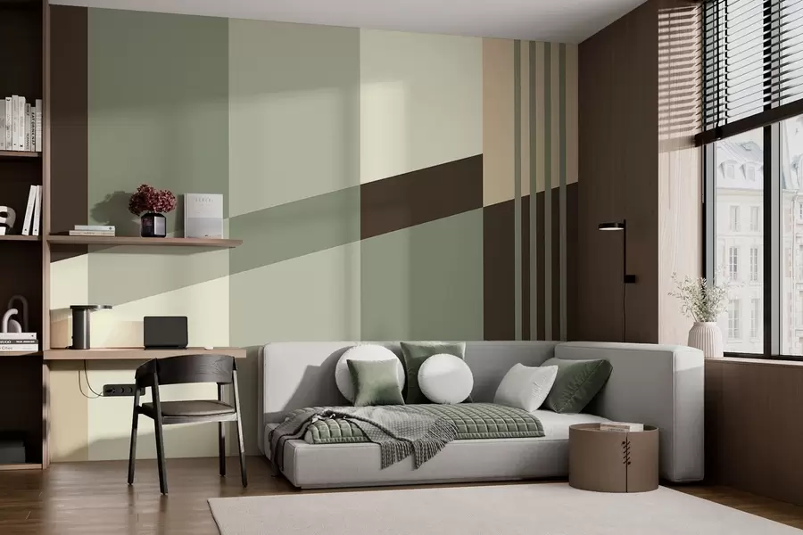 fototapet Modele geometrice discrete, în nuanțe de măslin, bej și maro w05390