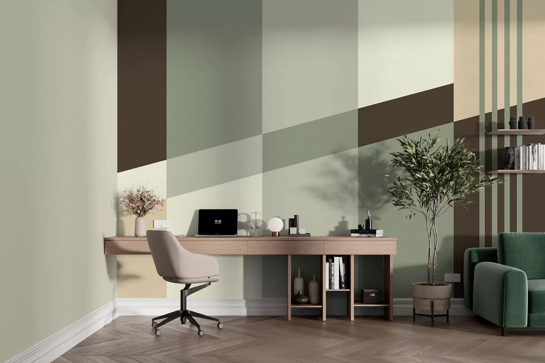 fototapet Modele geometrice discrete, în nuanțe de măslin, bej și maro w05390