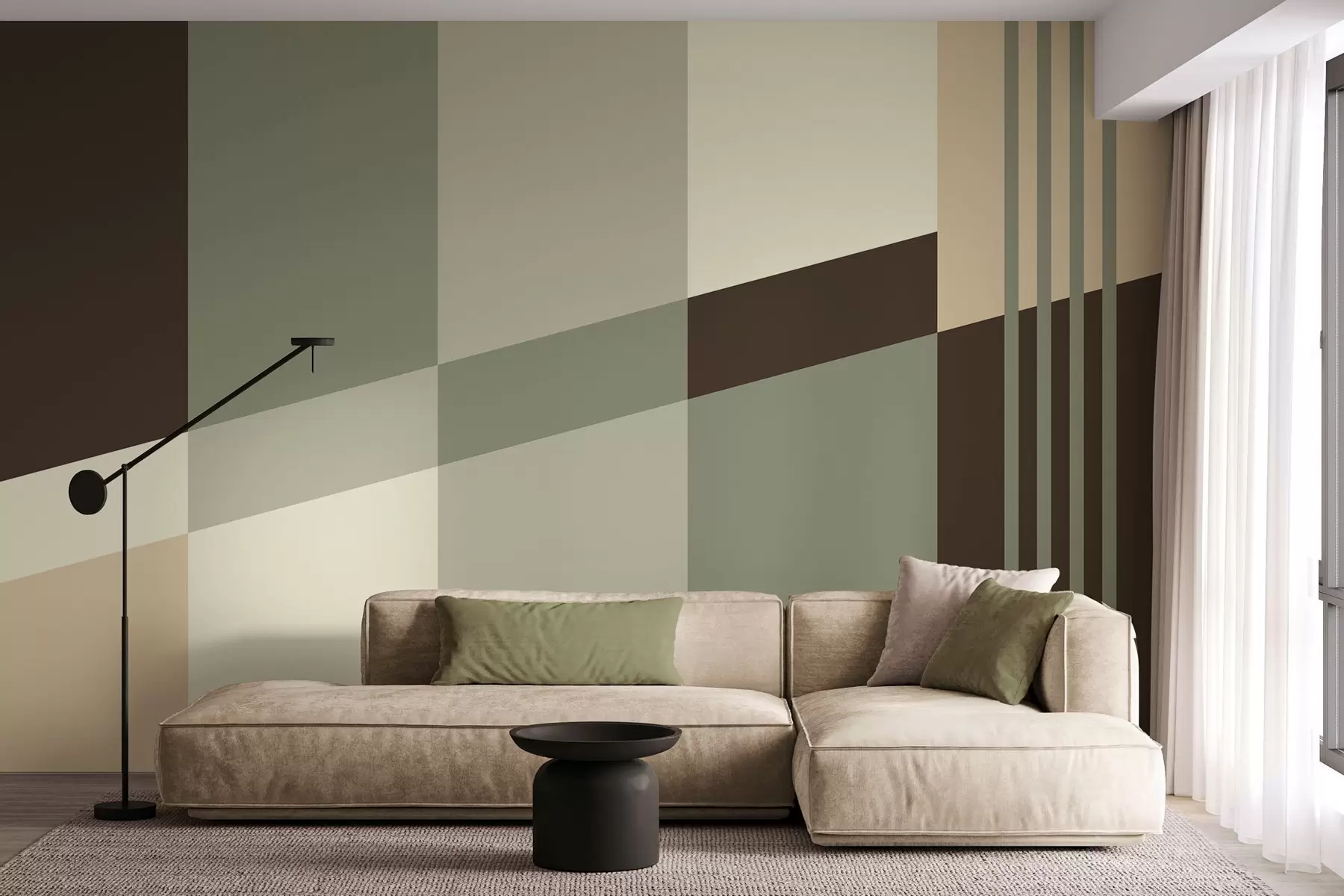 fototapet Modele geometrice discrete, în nuanțe de măslin, bej și maro w05390