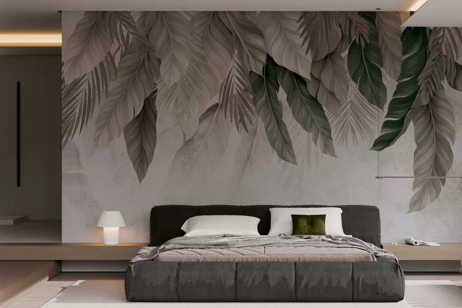 fototapet Frunze tropicale atârnate pe beton w05521