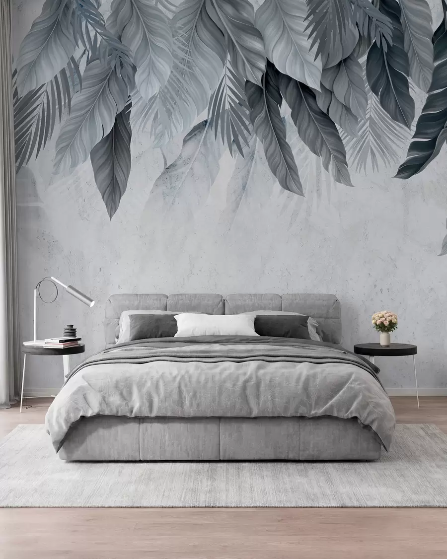fototapet Frunze tropicale atârnate pe beton w05521v1