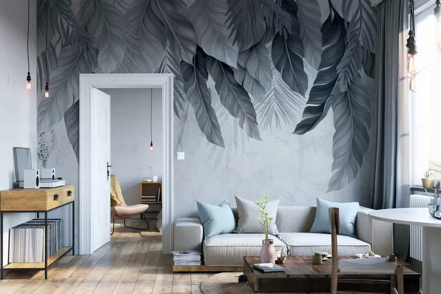 fototapet Frunze tropicale atârnate pe beton w05521v1