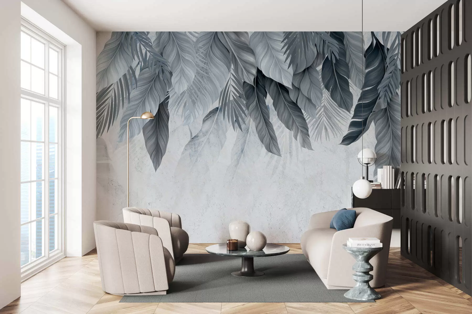 fototapet Frunze tropicale atârnate pe beton w05521v1