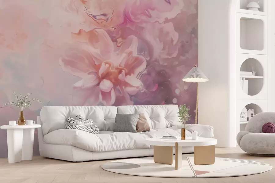 fototapet O compoziție abstractă cu o floare și nuanțe delicate de roz, în stil acuarelă w09859