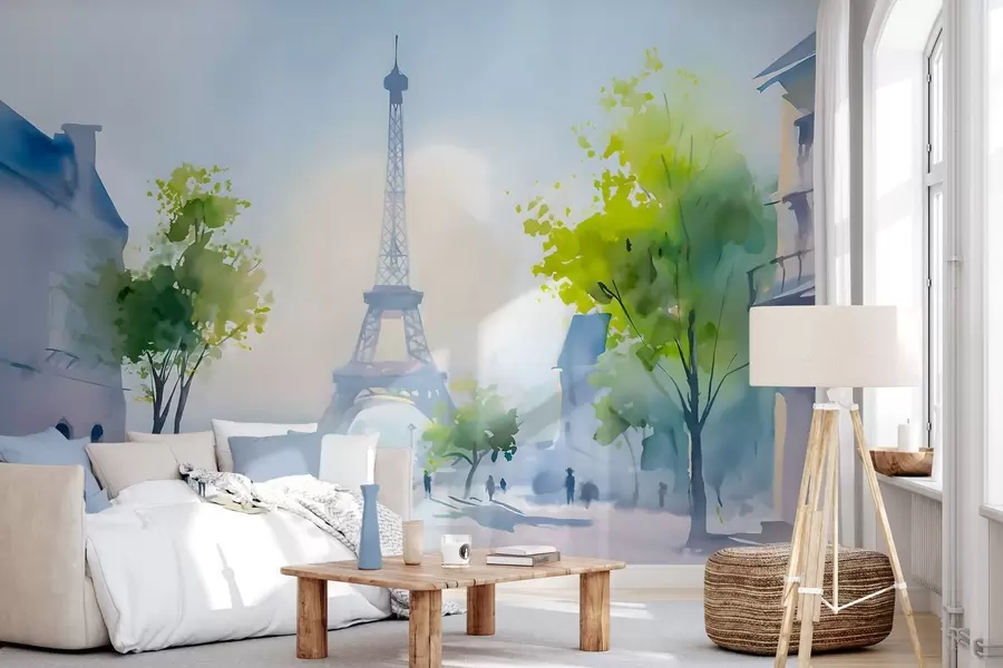fototapet Paris, un peisaj urban în stil acuarelă „à la prima” w05566