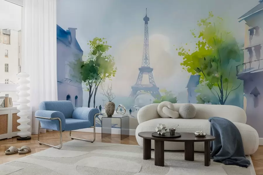 fototapet Paris, un peisaj urban în stil acuarelă „à la prima” w05566