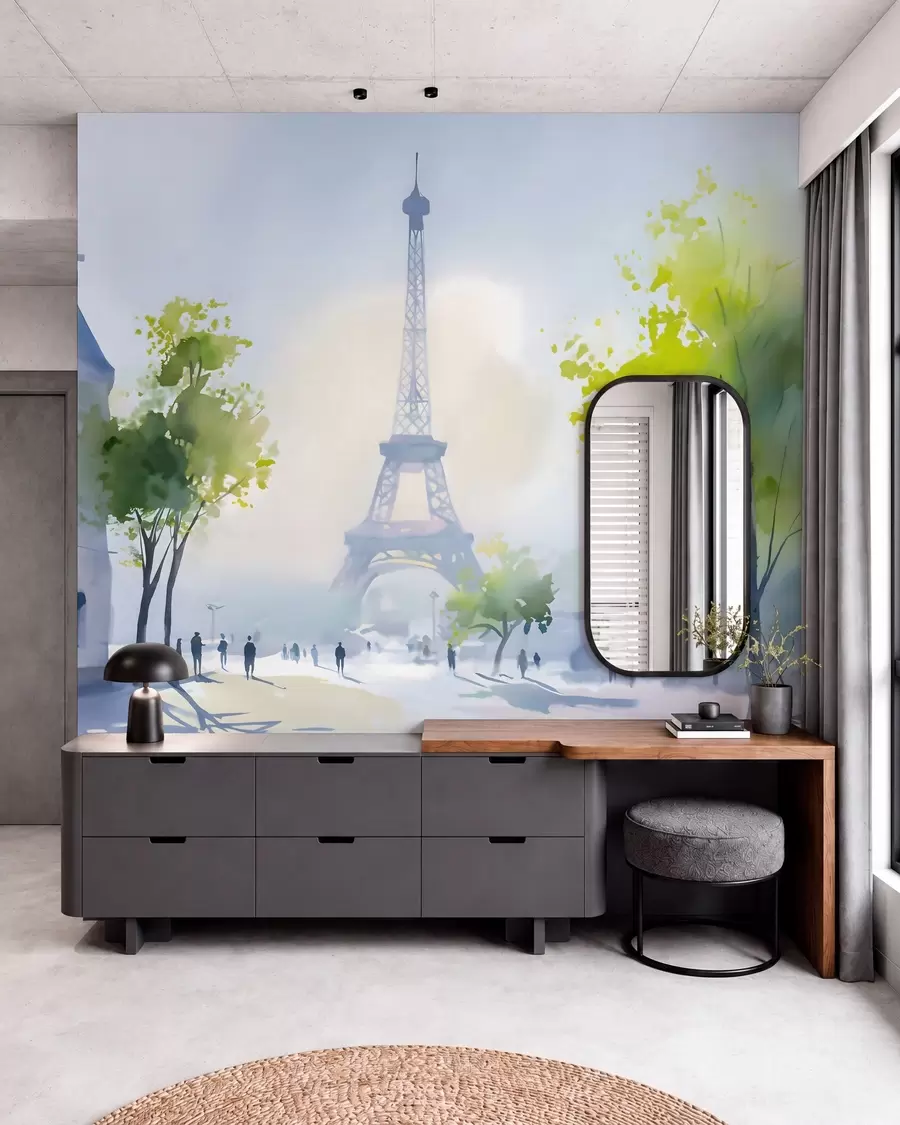 fototapet Paris, un peisaj urban în stil acuarelă „à la prima” w05566