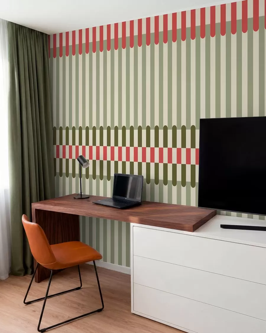 fototapet Model în dungi în nuanțe de verde și coral w05150v4