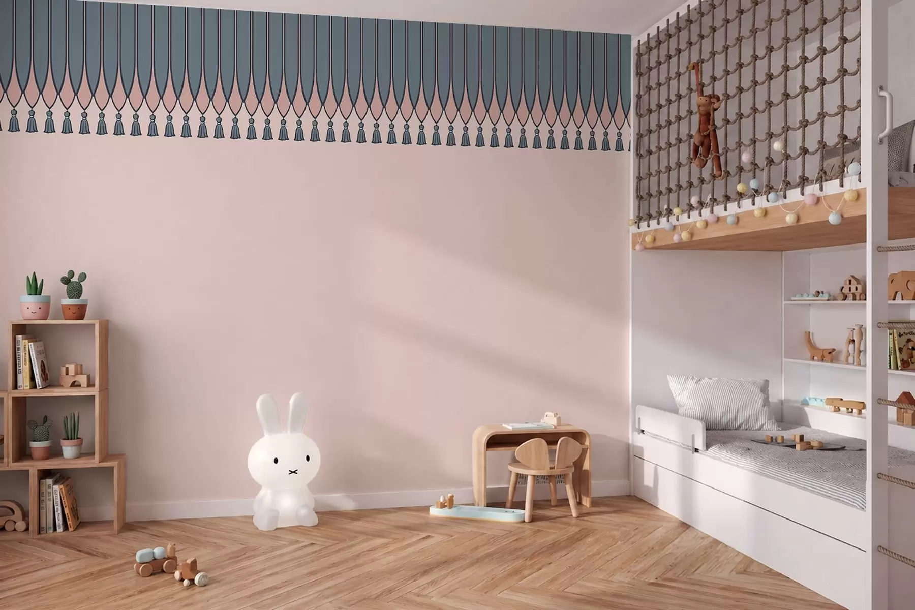fototapet Bordură decorativă cu ciucuri în nuanțe de roz și albastru w05544