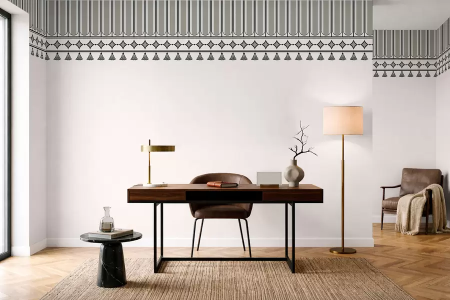 fototapet Bordură decorativă cu ciucuri în nuanțe de verde și gri w05544v2