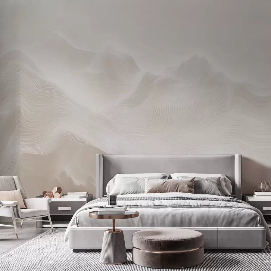 fototapet Munti abstracți, cu forme ondulate, într-o paletă de culori bej, în stil minimalist w09713
