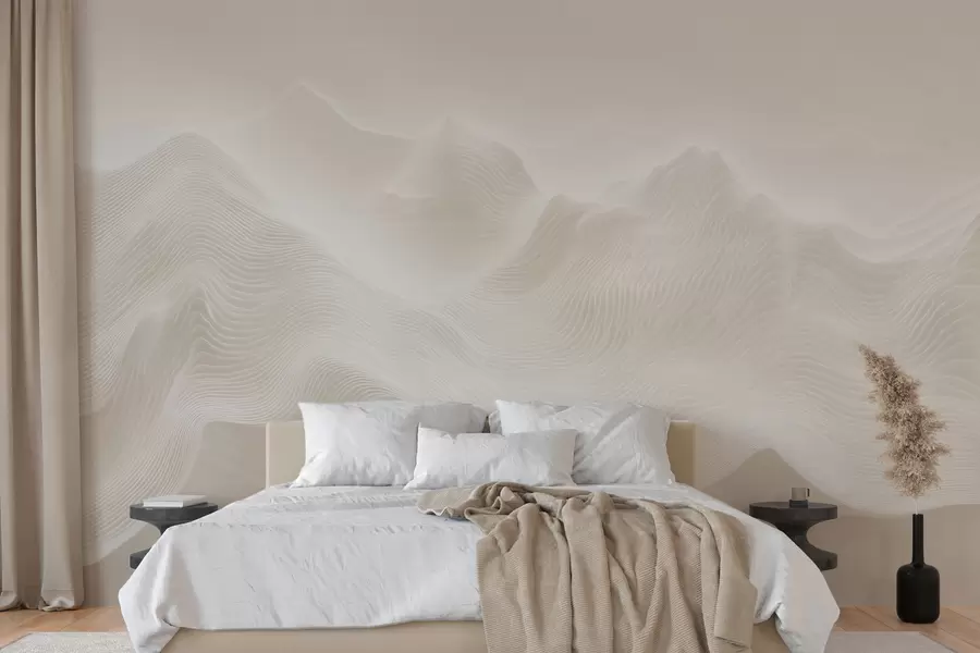 fototapet Munti abstracți, cu forme ondulate, într-o paletă de culori bej, în stil minimalist w09713
