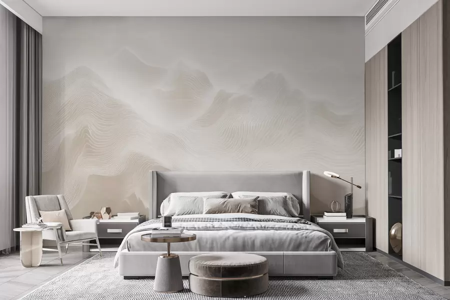fototapet Munti abstracți, cu forme ondulate, într-o paletă de culori bej, în stil minimalist w09713