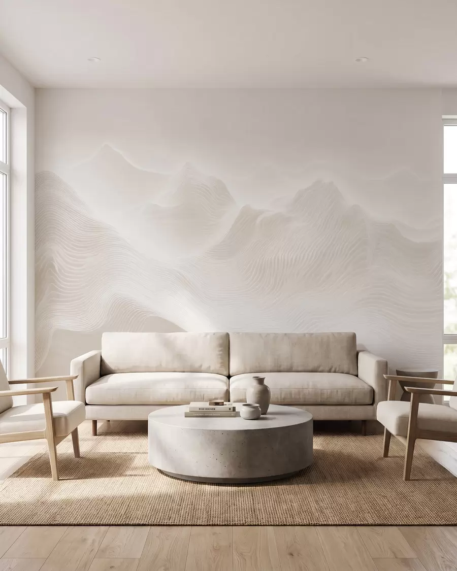 fototapet Munti abstracți, cu forme ondulate, într-o paletă de culori bej, în stil minimalist w09713