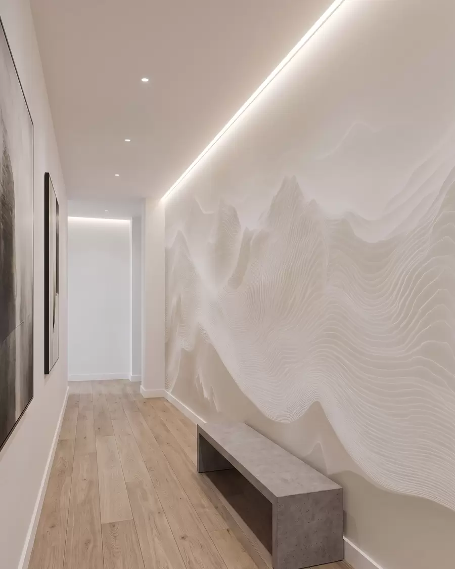 fototapet Munti abstracți, cu forme ondulate, într-o paletă de culori bej, în stil minimalist w09713