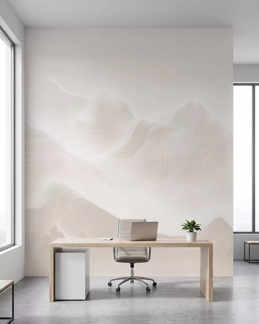 fototapet Munti abstracți, cu forme ondulate, într-o paletă de culori bej, în stil minimalist w09713