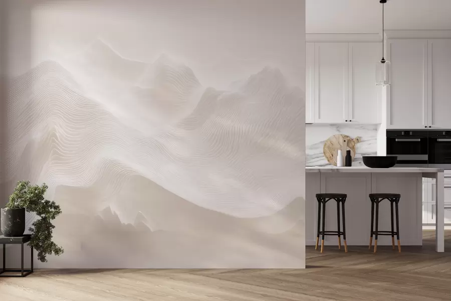 fototapet Munti abstracți, cu forme ondulate, într-o paletă de culori bej, în stil minimalist w09713