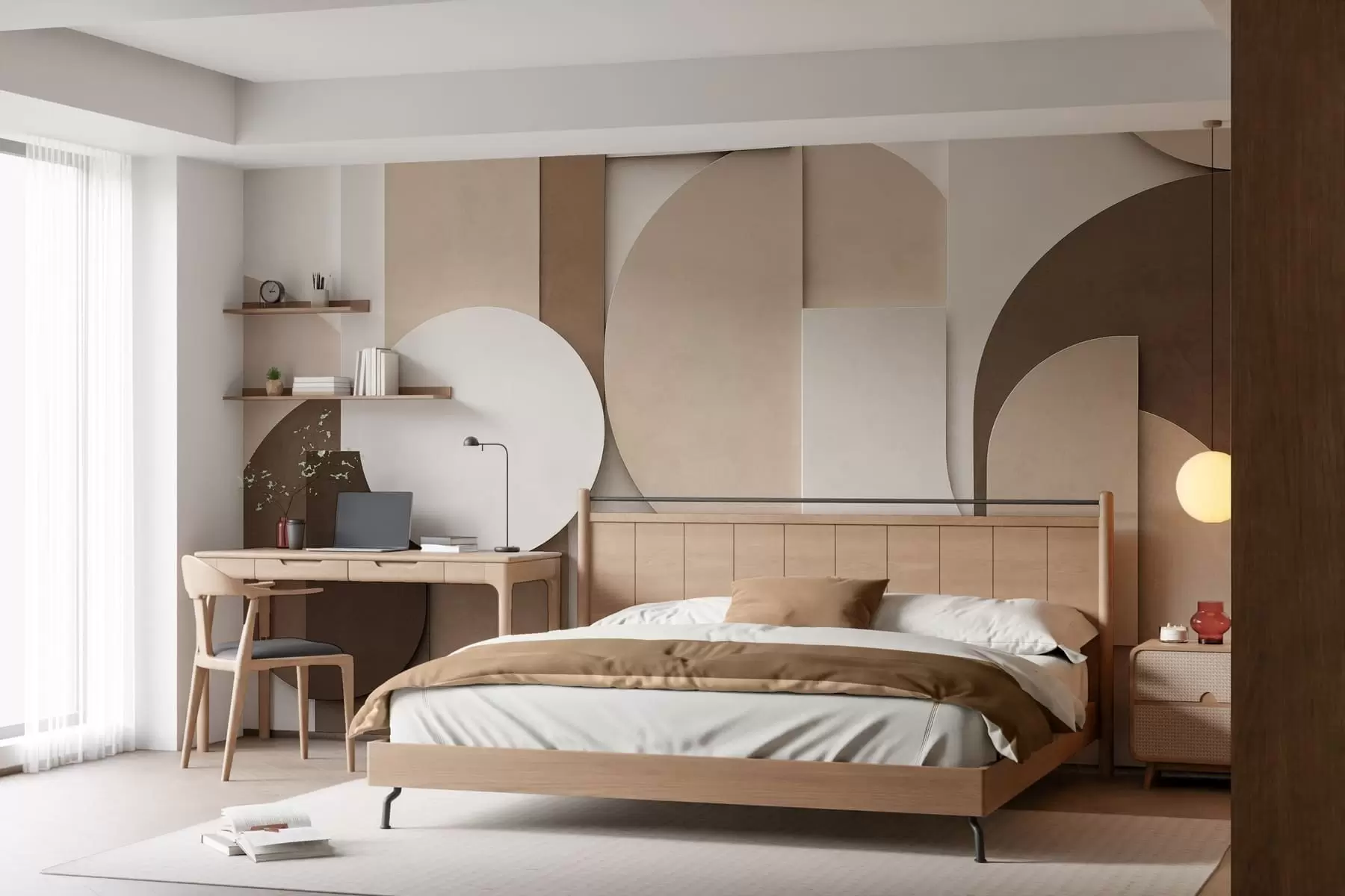 fototapet Forme geometrice bej cu textură, într-o compoziție 3D stratificată, decor de perete minimalist și modern w05598