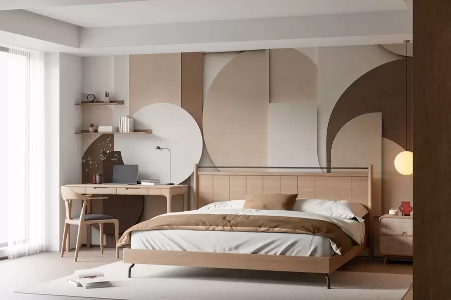 fototapet Forme geometrice bej cu textură, într-o compoziție 3D stratificată, decor de perete minimalist și modern w05598