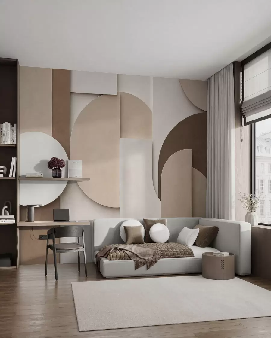 fototapet Forme geometrice bej cu textură, într-o compoziție 3D stratificată, decor de perete minimalist și modern w05598