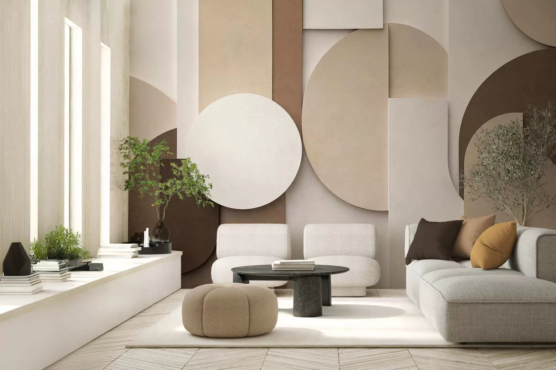 fototapet Forme geometrice bej cu textură, într-o compoziție 3D stratificată, decor de perete minimalist și modern w05598