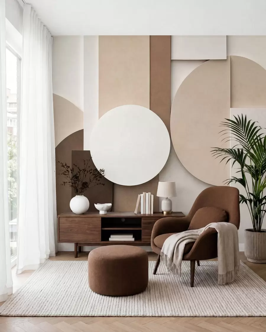 fototapet Forme geometrice bej cu textură, într-o compoziție 3D stratificată, decor de perete minimalist și modern w05598