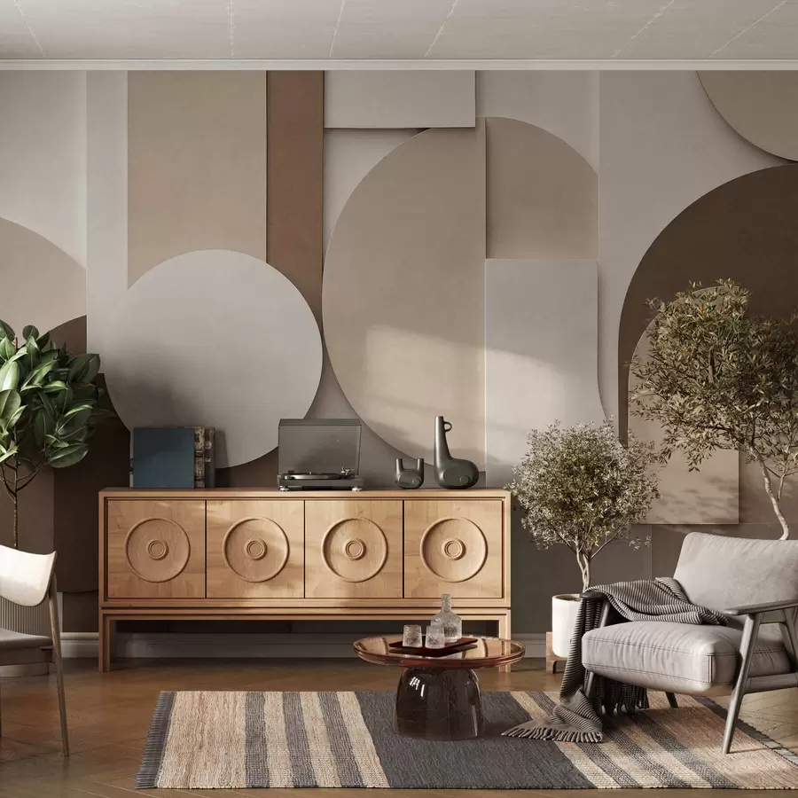 fototapet Forme geometrice bej cu textură, într-o compoziție 3D stratificată, decor de perete minimalist și modern w05598