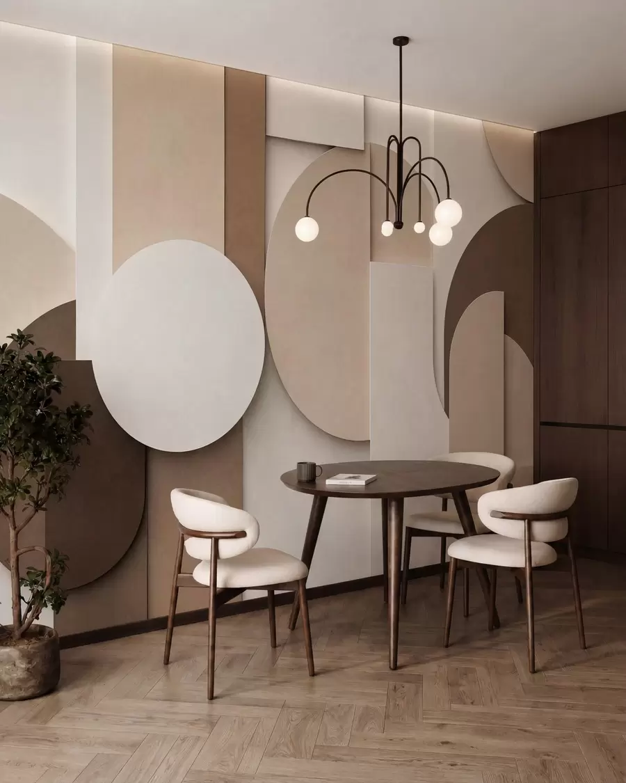 fototapet Forme geometrice bej cu textură, într-o compoziție 3D stratificată, decor de perete minimalist și modern w05598