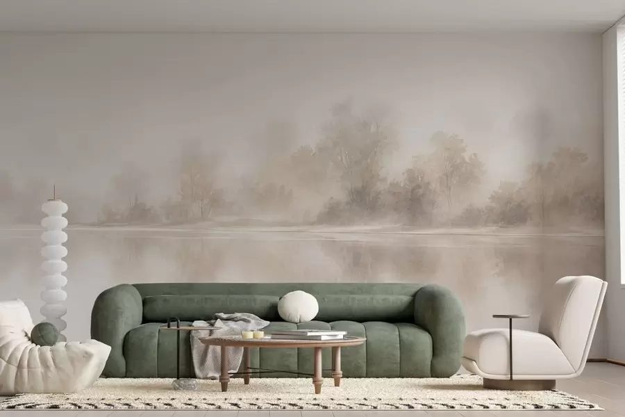fototapet Peisaj minimalist în ceață, cu reflexii delicate în nuanțe neutre calde w05606