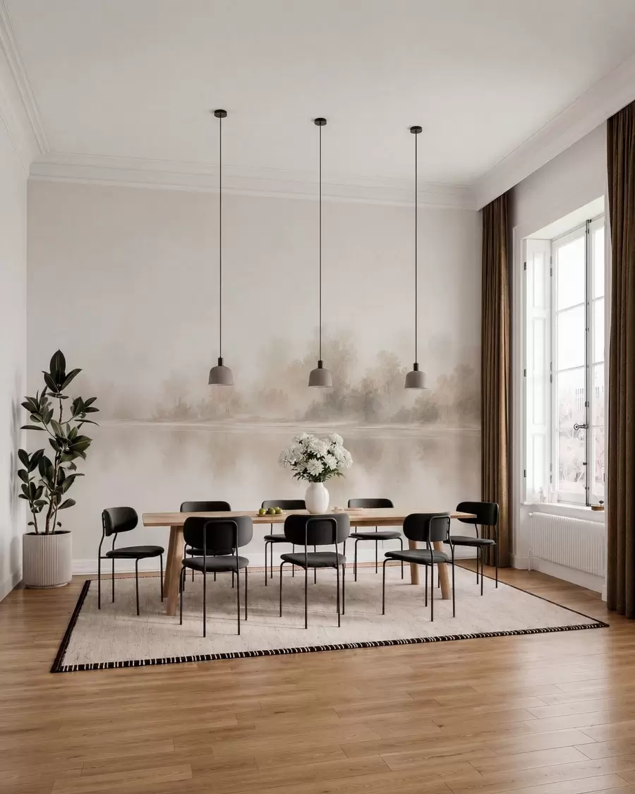 fototapet Peisaj minimalist în ceață, cu reflexii delicate în nuanțe neutre calde w05606