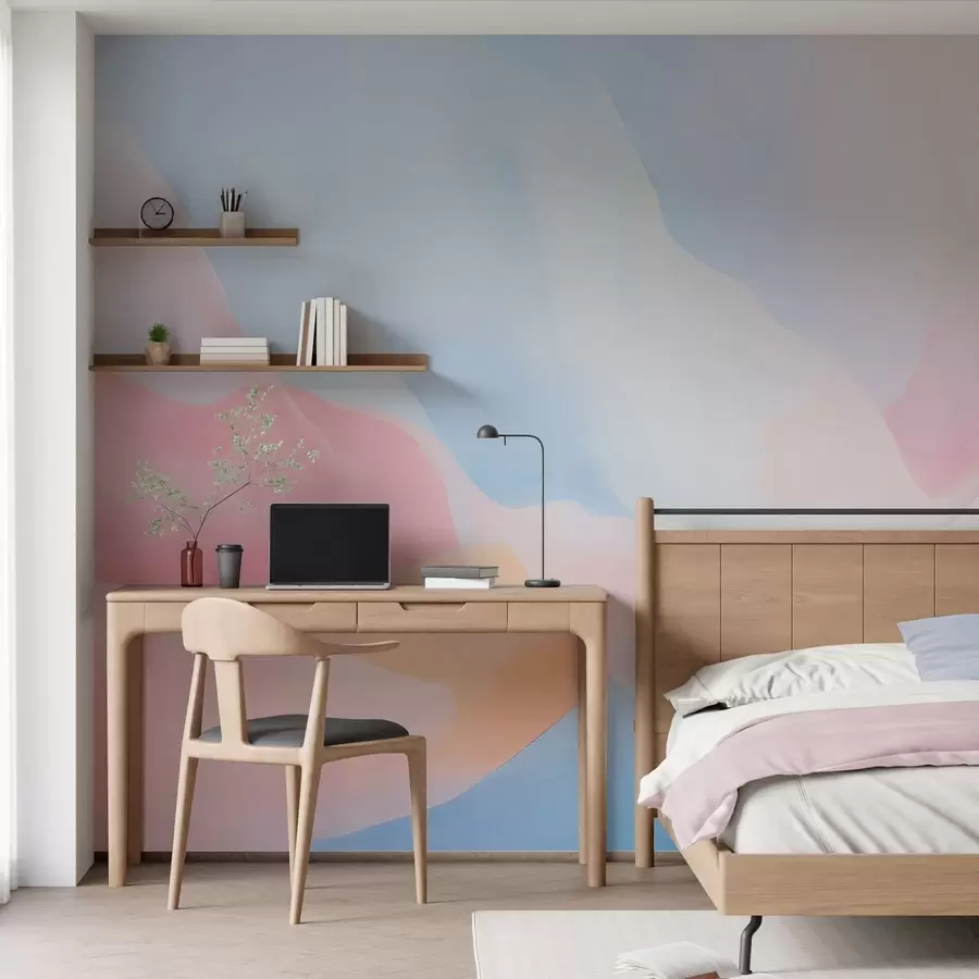 fototapet Valuri abstracte în pastel, cu degradeuri delicate de roz și albastru, în stil acuarelă w05609