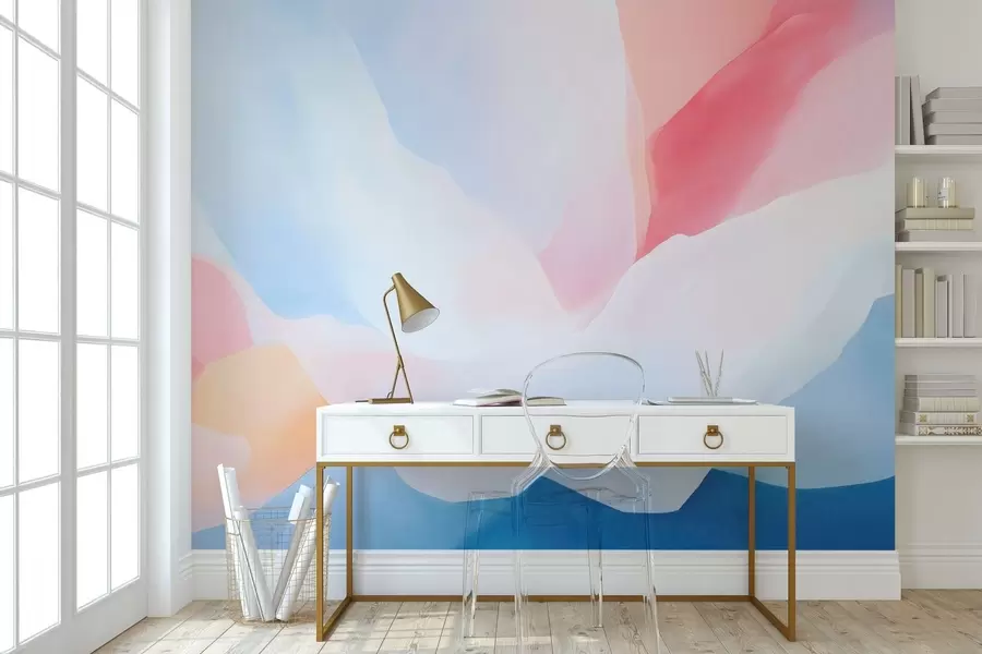 fototapet Valuri abstracte în pastel, cu degradeuri delicate de roz și albastru, în stil acuarelă w05609