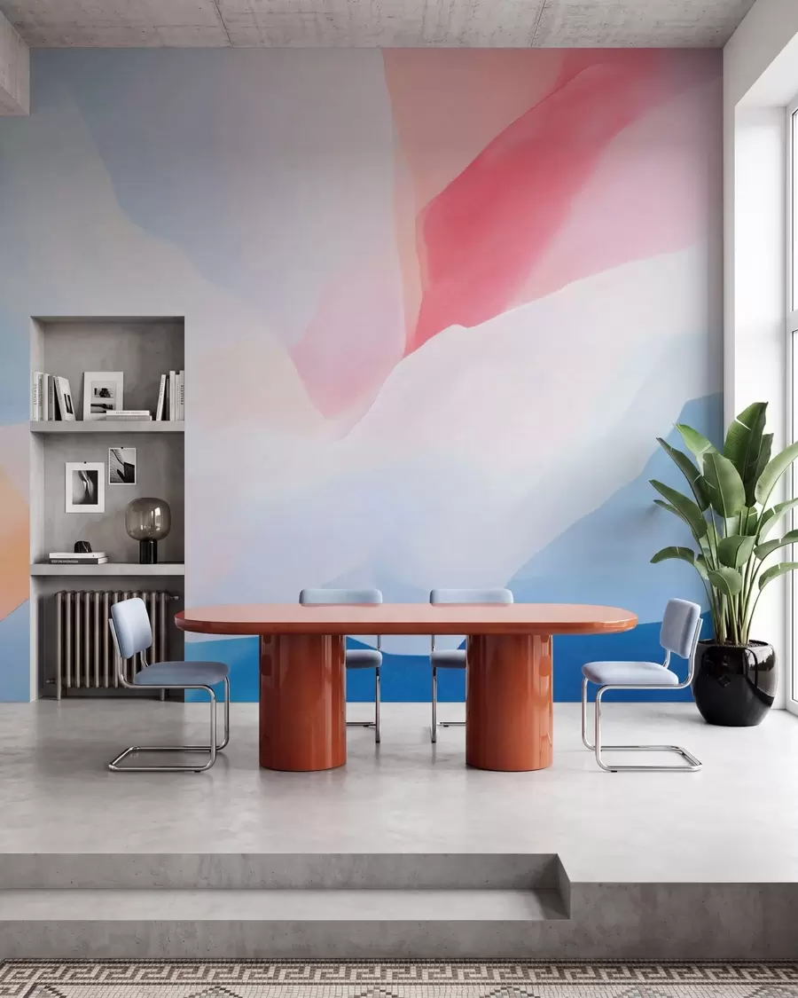 fototapet Valuri abstracte în pastel, cu degradeuri delicate de roz și albastru, în stil acuarelă w05609