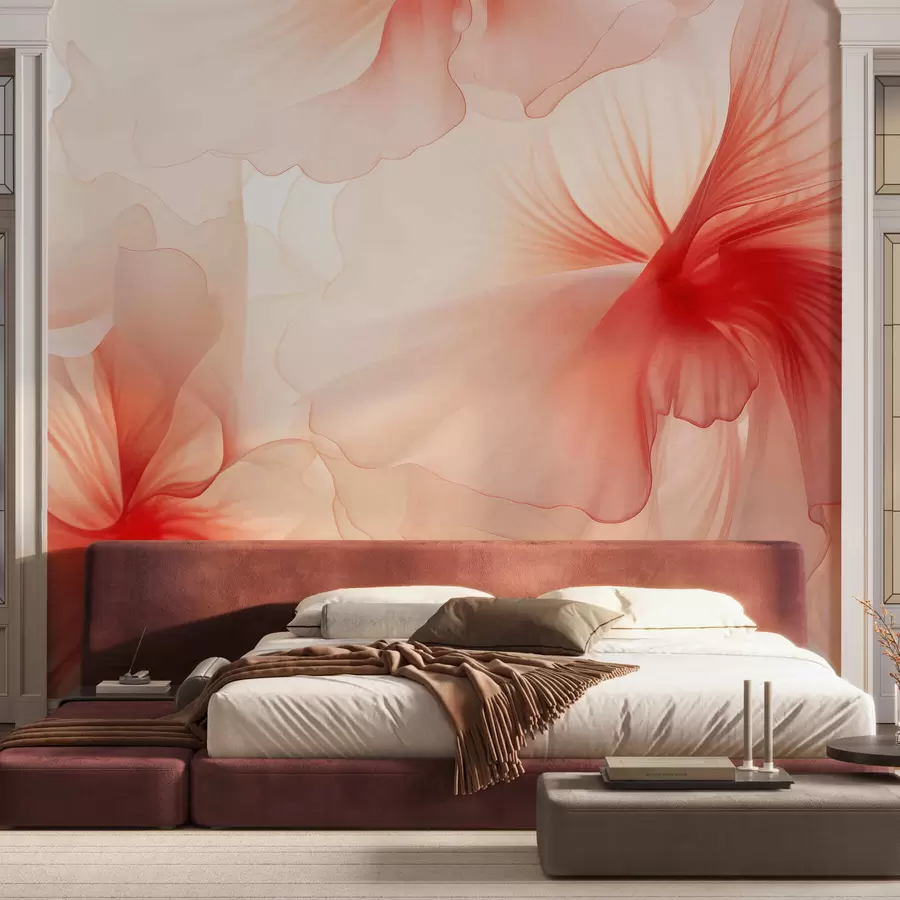 fototapet Flori delicate, cu petale vaporoase și translucide, în stil acuarelă, într-o compoziție florală elegantă w05360