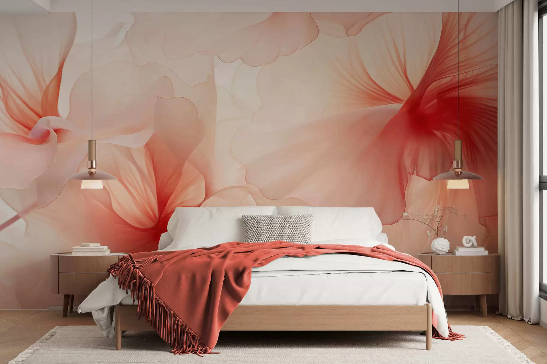 fototapet Flori delicate, cu petale vaporoase și translucide, în stil acuarelă, într-o compoziție florală elegantă w05360