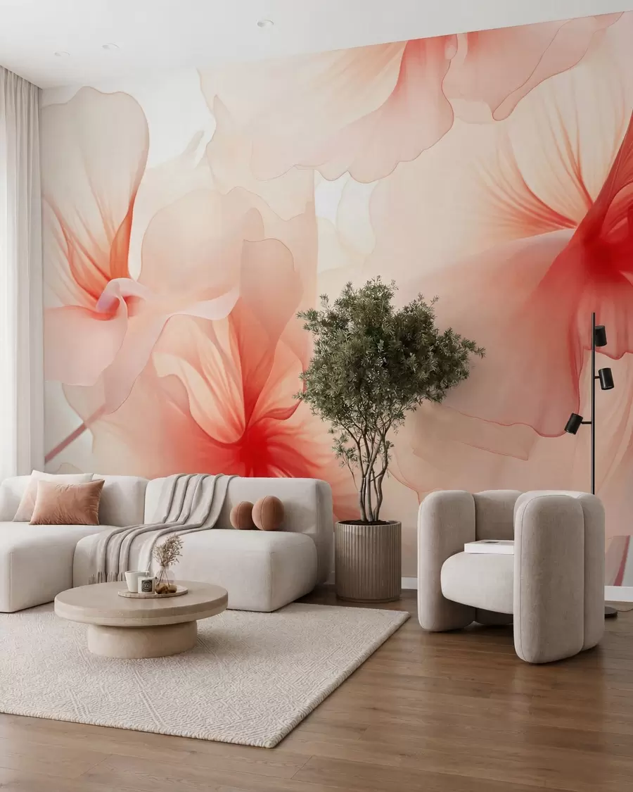 fototapet Flori delicate, cu petale vaporoase și translucide, în stil acuarelă, într-o compoziție florală elegantă w05360