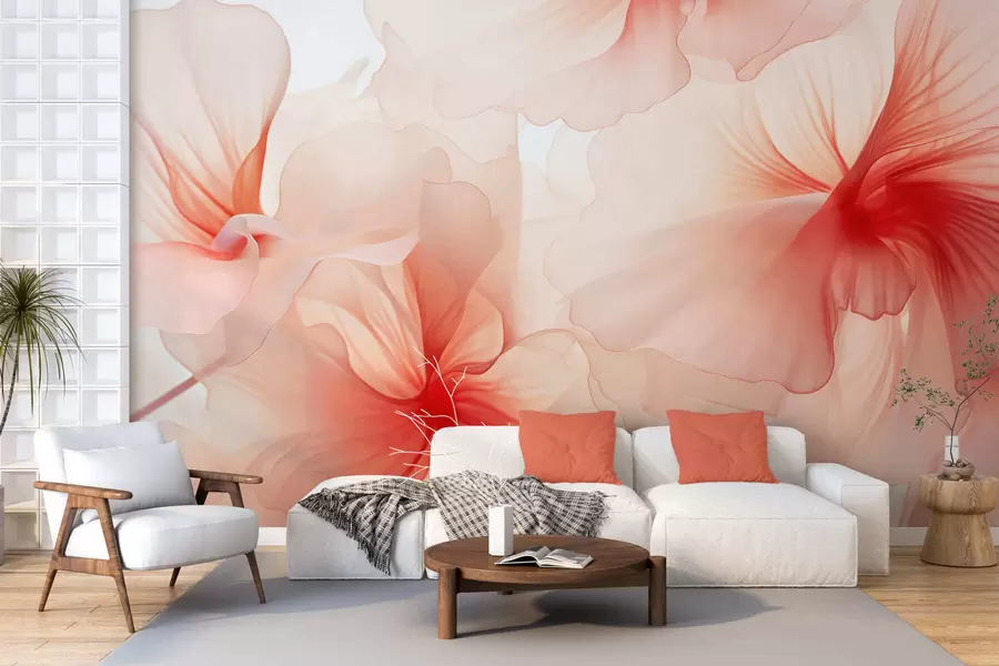 fototapet Flori delicate, cu petale vaporoase și translucide, în stil acuarelă, într-o compoziție florală elegantă w05360