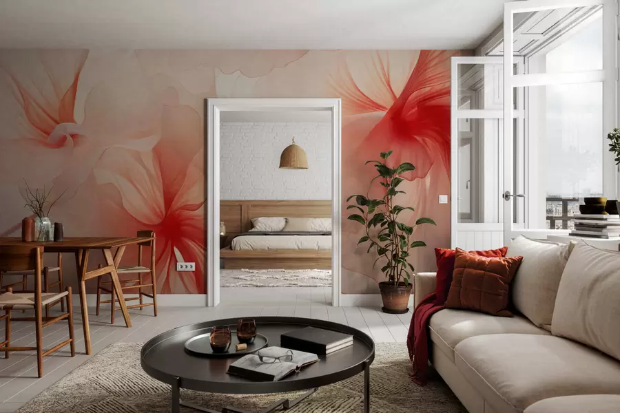 fototapet Flori delicate, cu petale vaporoase și translucide, în stil acuarelă, într-o compoziție florală elegantă w05360