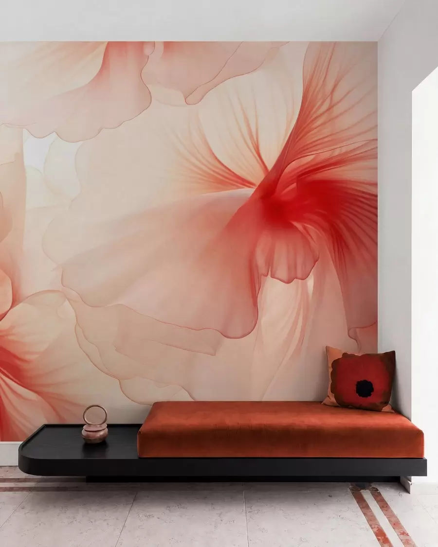 fototapet Flori delicate, cu petale vaporoase și translucide, în stil acuarelă, într-o compoziție florală elegantă w05360
